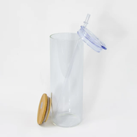 25oz Clear Glass Sublimation Blank Tumbler with Bamboo Lid