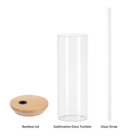 25oz Clear Glass Sublimation Blank Tumbler with Bamboo Lid